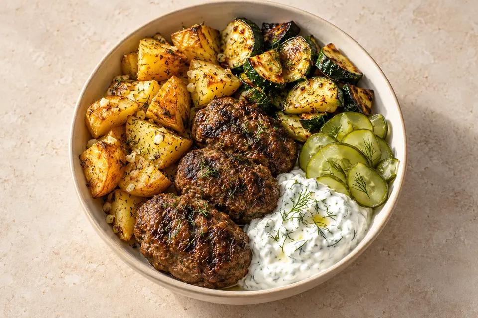 Meal illustration: Greek Beef Biftekia